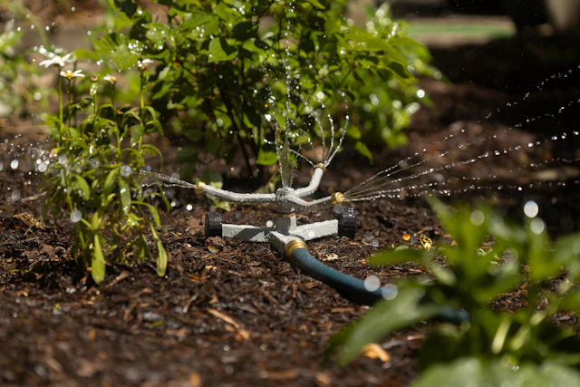 drip irrigation on garden plants